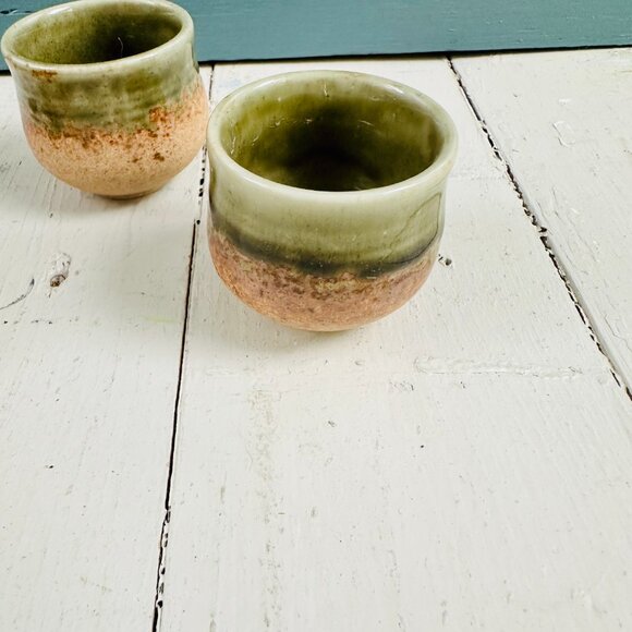 Ochoko cups, set of four, Japanese mino wear sake cups, blue and brown ceramic - Picture 5 of 10